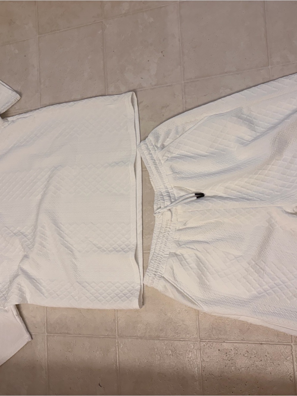 Men's White Textured Short-Sleeve Shirt and shorts set. - Clean Minimal Style
